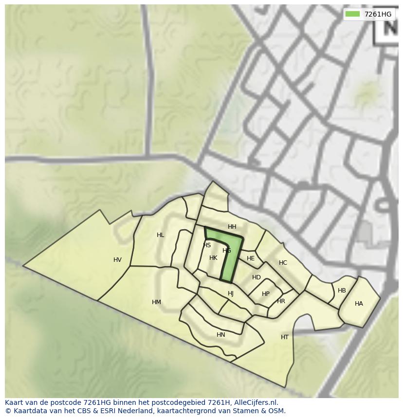 Afbeelding van het postcodegebied 7261 HG op de kaart.