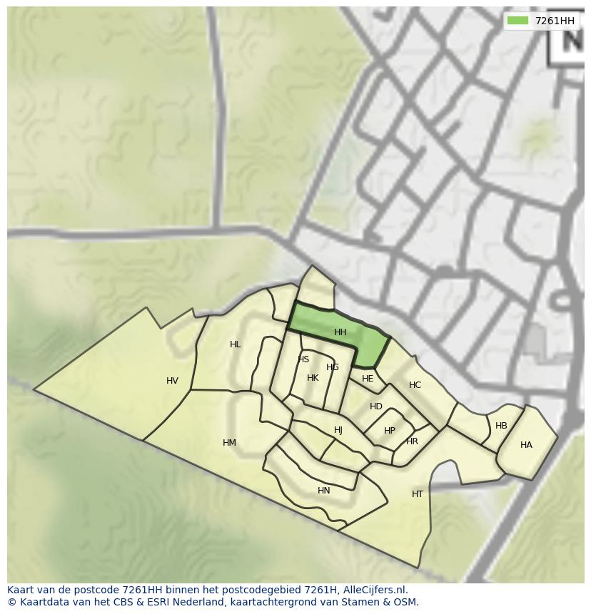 Afbeelding van het postcodegebied 7261 HH op de kaart.