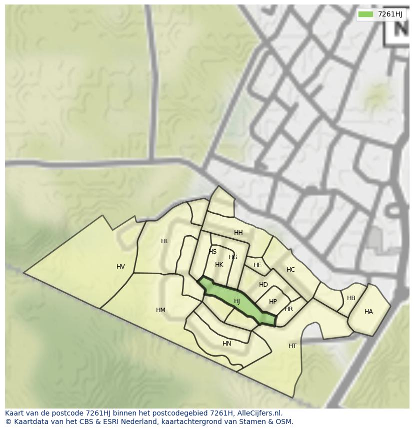 Afbeelding van het postcodegebied 7261 HJ op de kaart.