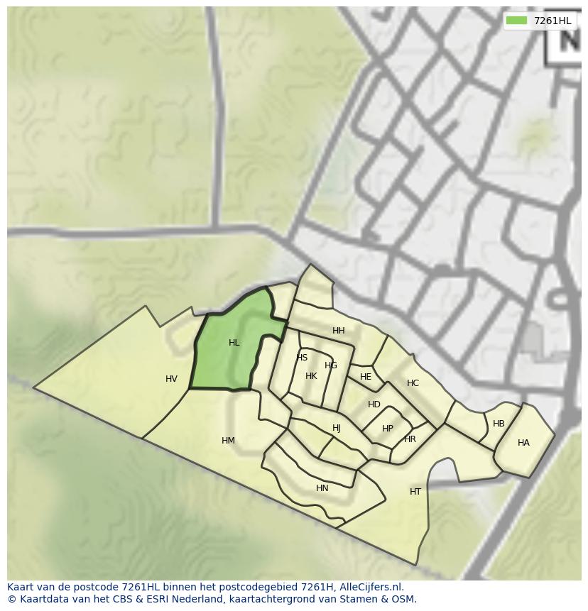 Afbeelding van het postcodegebied 7261 HL op de kaart.