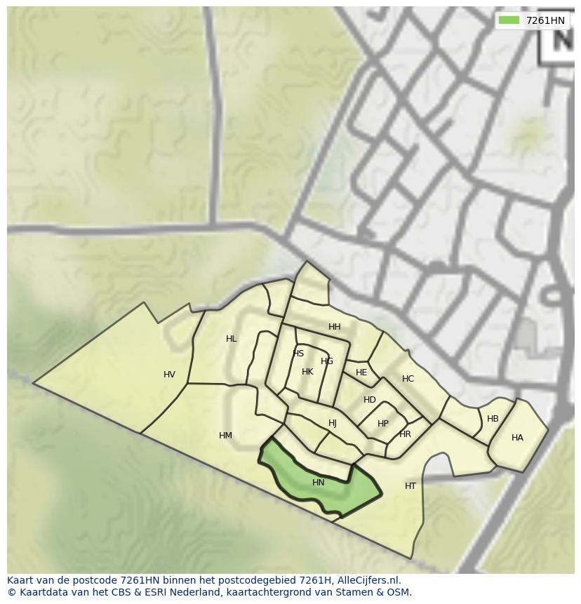 Afbeelding van het postcodegebied 7261 HN op de kaart.