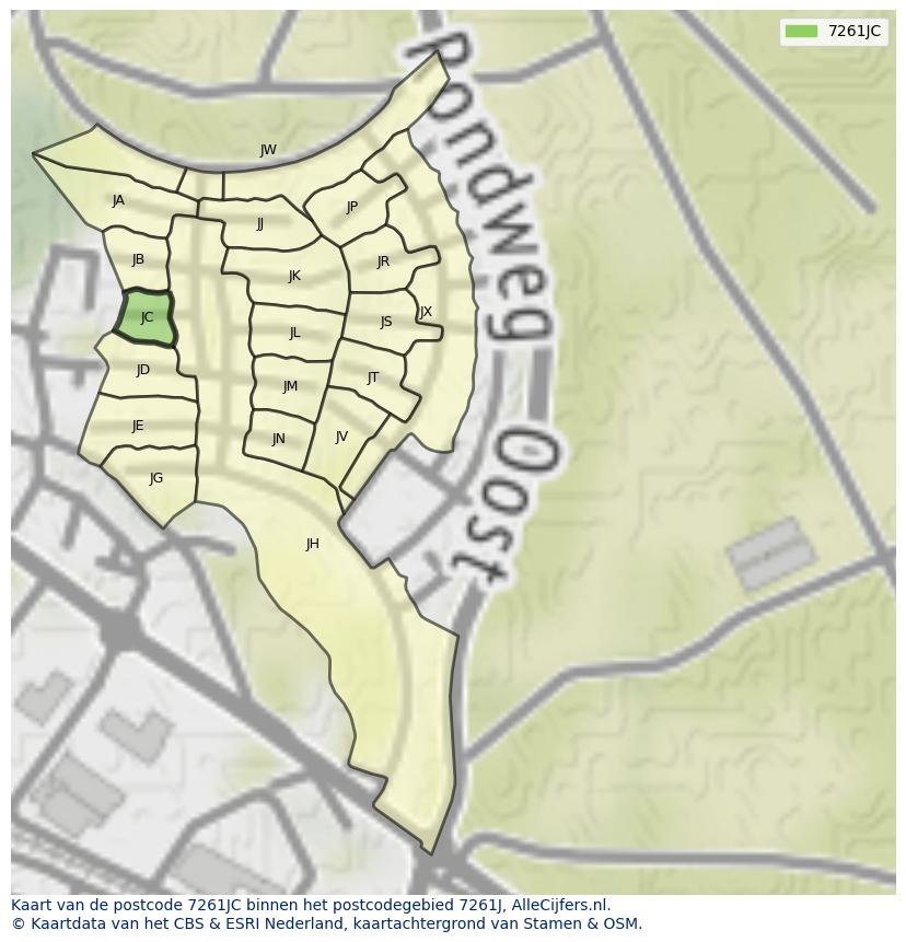 Afbeelding van het postcodegebied 7261 JC op de kaart.