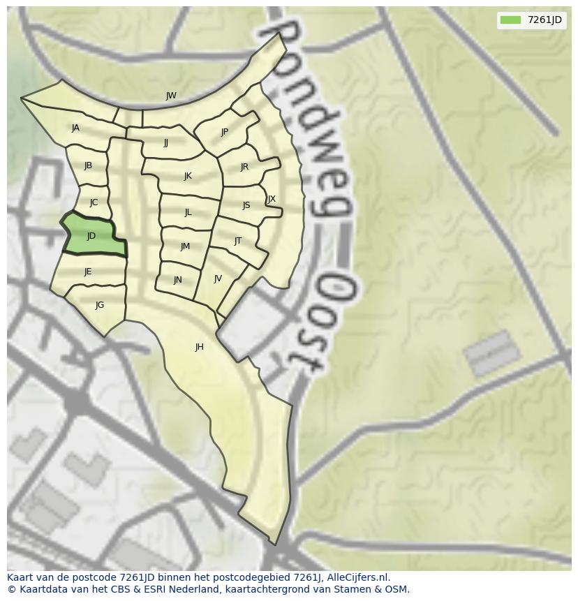 Afbeelding van het postcodegebied 7261 JD op de kaart.
