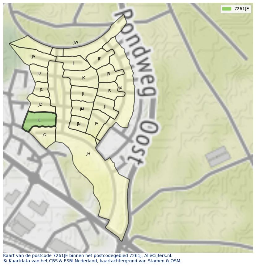 Afbeelding van het postcodegebied 7261 JE op de kaart.