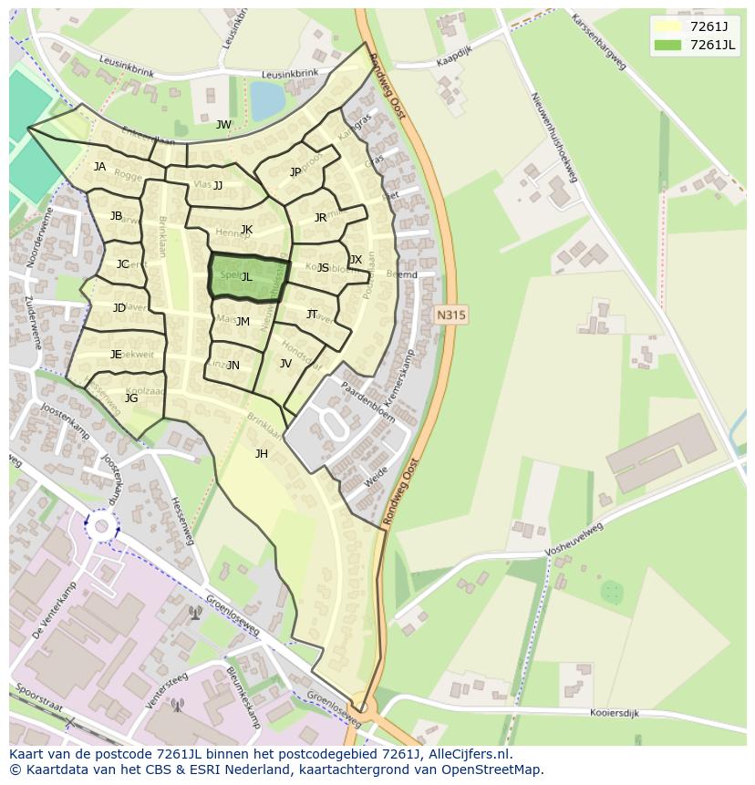 Afbeelding van het postcodegebied 7261 JL op de kaart.