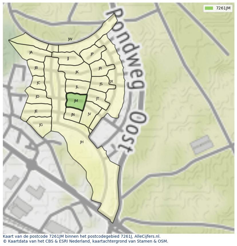 Afbeelding van het postcodegebied 7261 JM op de kaart.