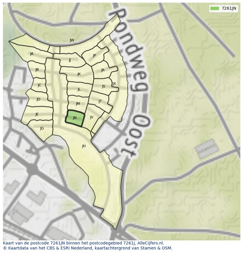 Afbeelding van het postcodegebied 7261 JN op de kaart.