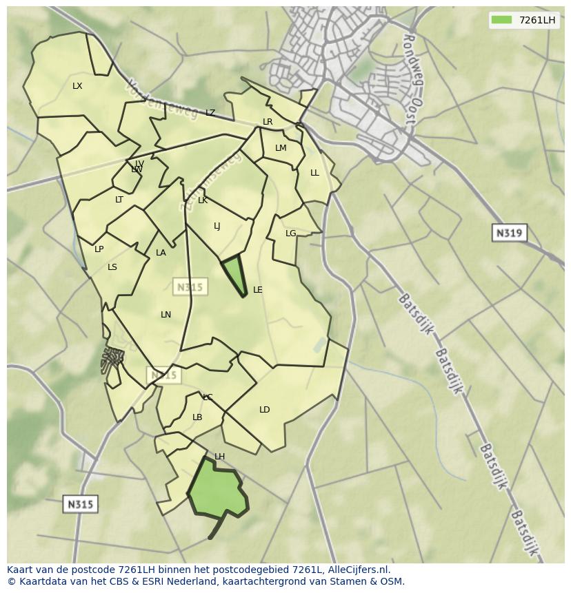 Afbeelding van het postcodegebied 7261 LH op de kaart.