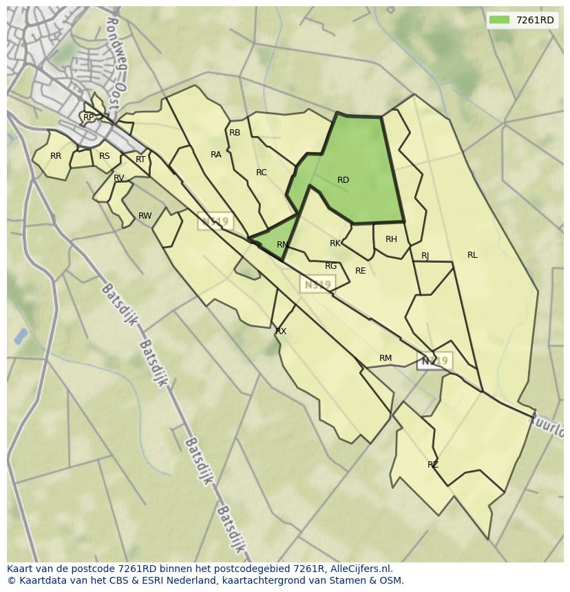 Afbeelding van het postcodegebied 7261 RD op de kaart.