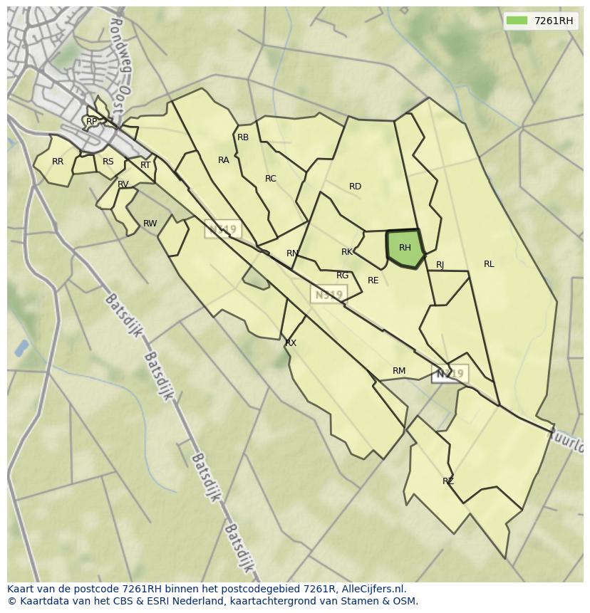 Afbeelding van het postcodegebied 7261 RH op de kaart.