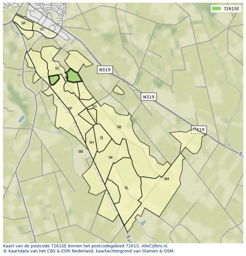 Afbeelding van het postcodegebied 7261 SE op de kaart.