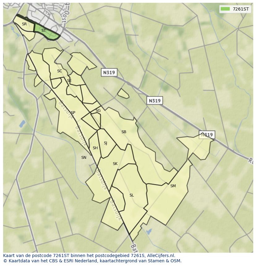 Afbeelding van het postcodegebied 7261 ST op de kaart.