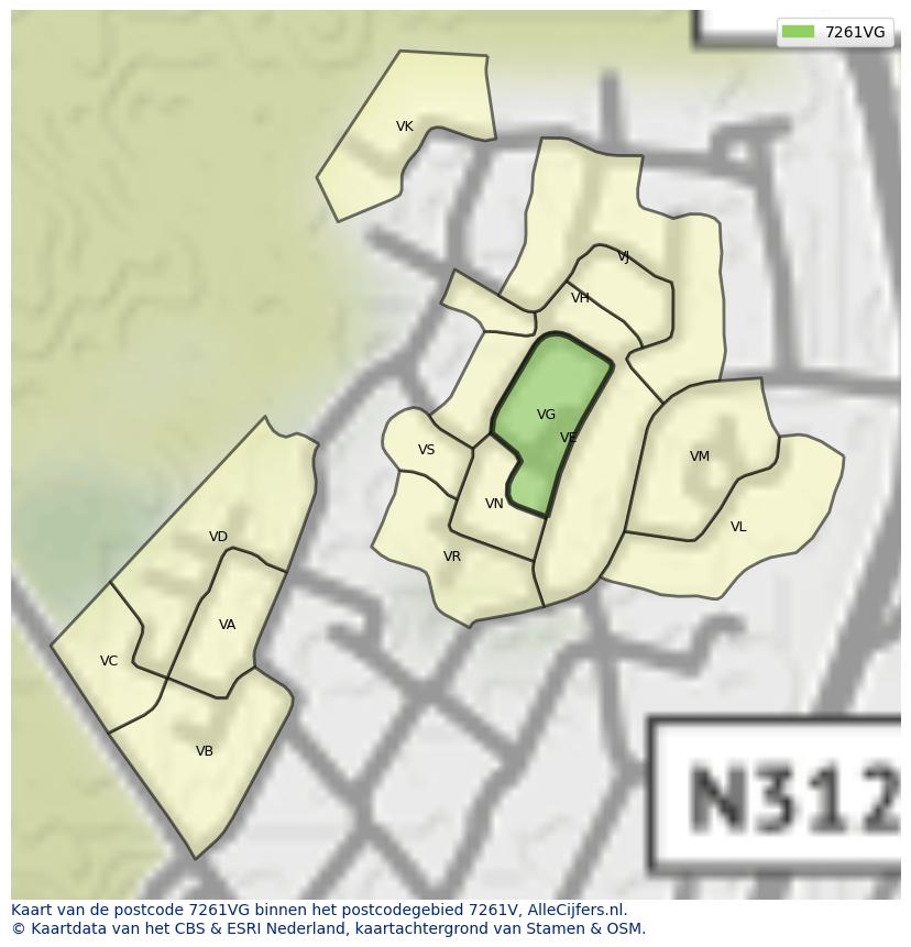 Afbeelding van het postcodegebied 7261 VG op de kaart.