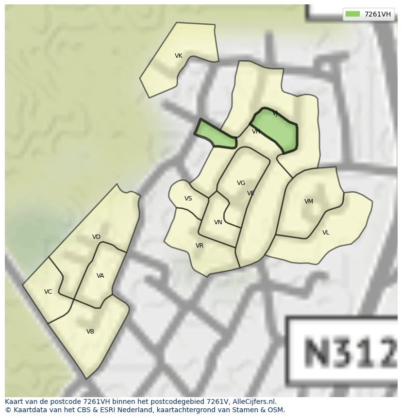 Afbeelding van het postcodegebied 7261 VH op de kaart.
