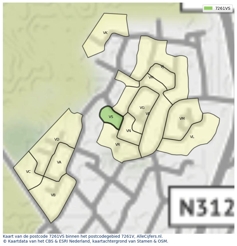 Afbeelding van het postcodegebied 7261 VS op de kaart.