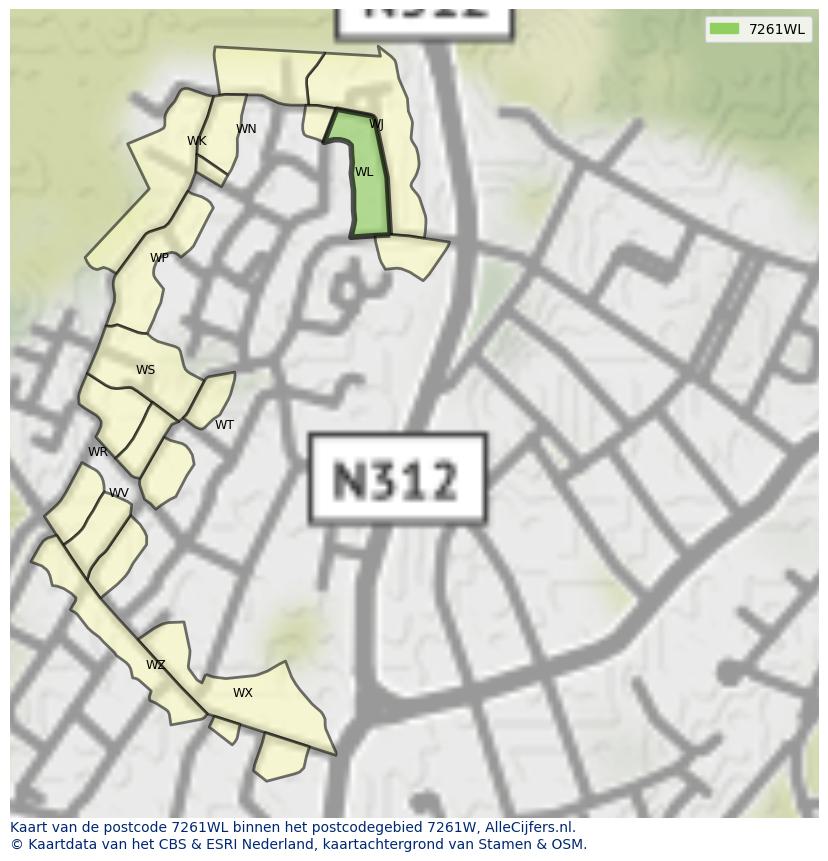 Afbeelding van het postcodegebied 7261 WL op de kaart.