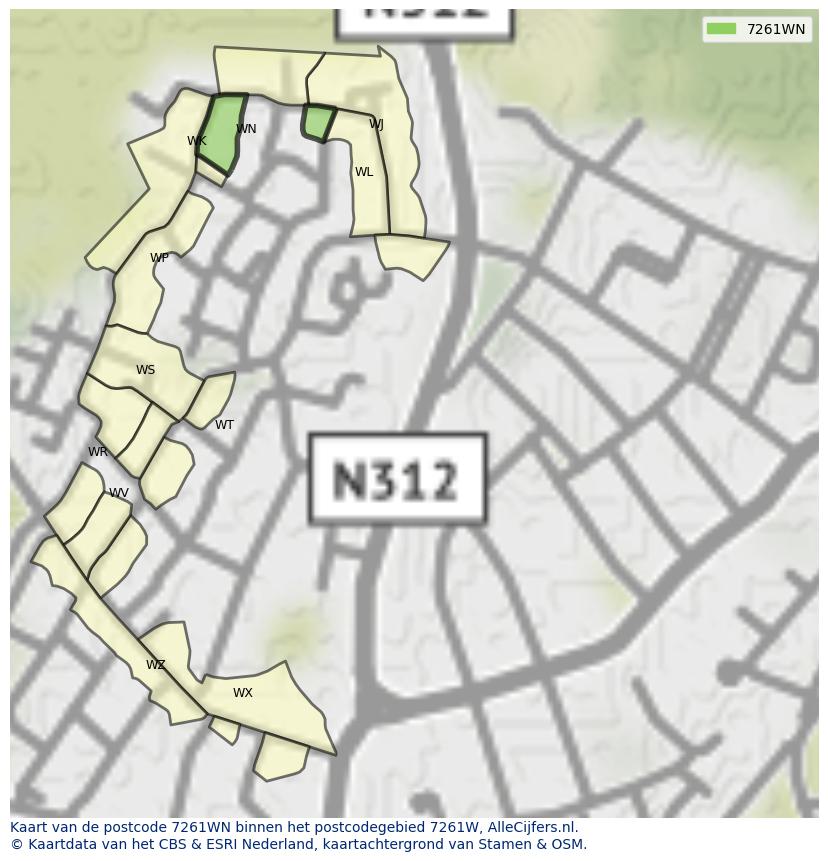 Afbeelding van het postcodegebied 7261 WN op de kaart.