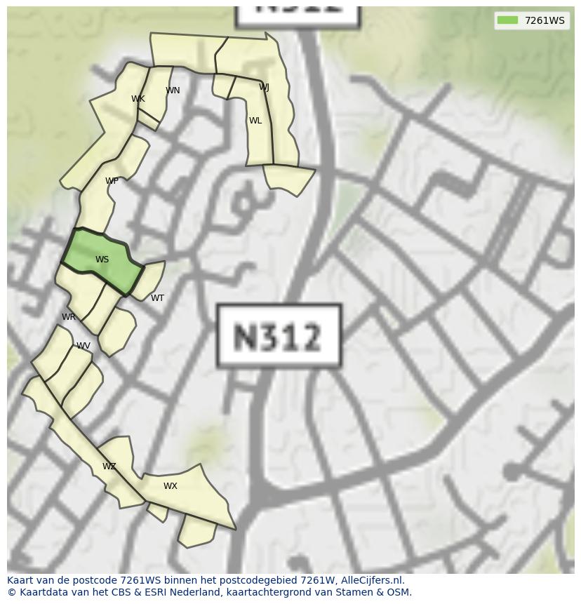 Afbeelding van het postcodegebied 7261 WS op de kaart.