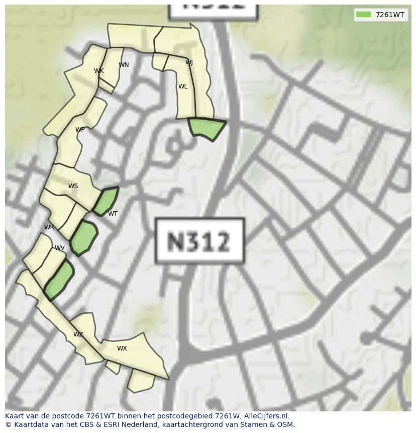 Afbeelding van het postcodegebied 7261 WT op de kaart.