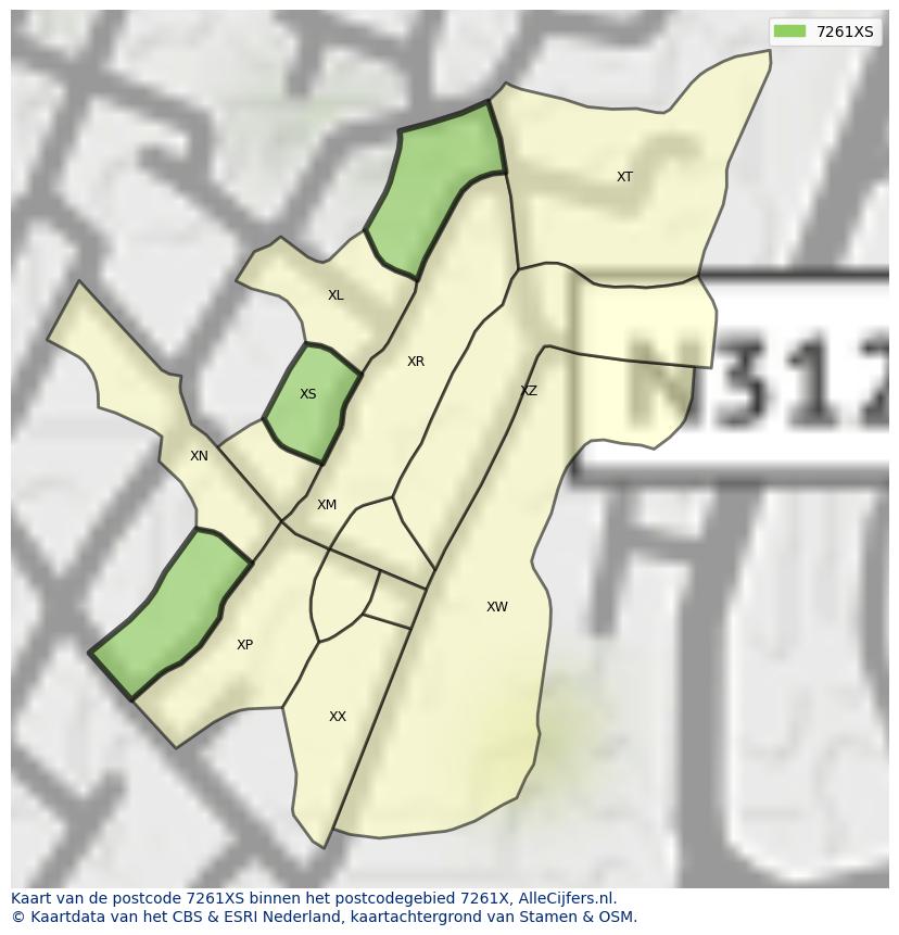 Afbeelding van het postcodegebied 7261 XS op de kaart.