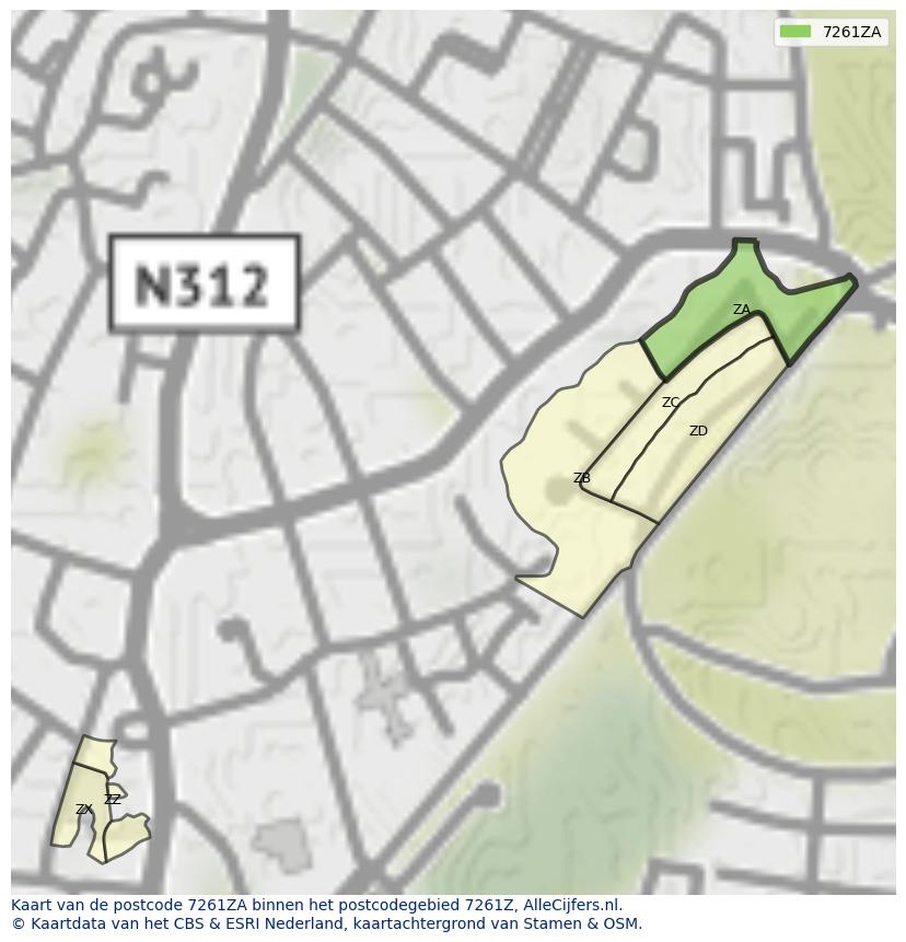 Afbeelding van het postcodegebied 7261 ZA op de kaart.