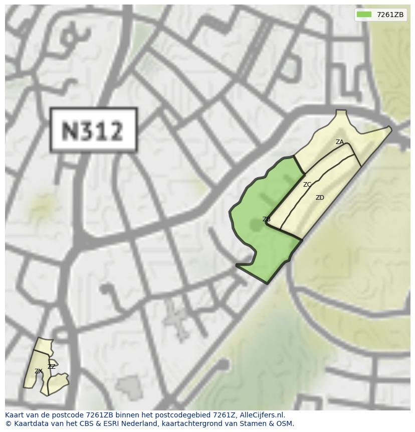 Afbeelding van het postcodegebied 7261 ZB op de kaart.
