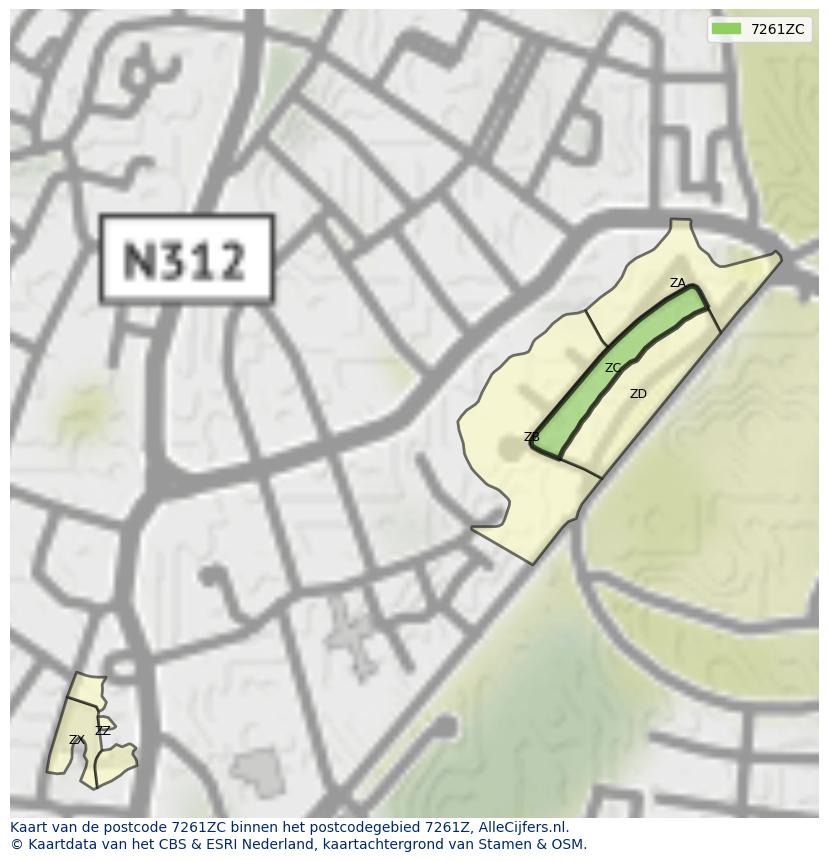 Afbeelding van het postcodegebied 7261 ZC op de kaart.