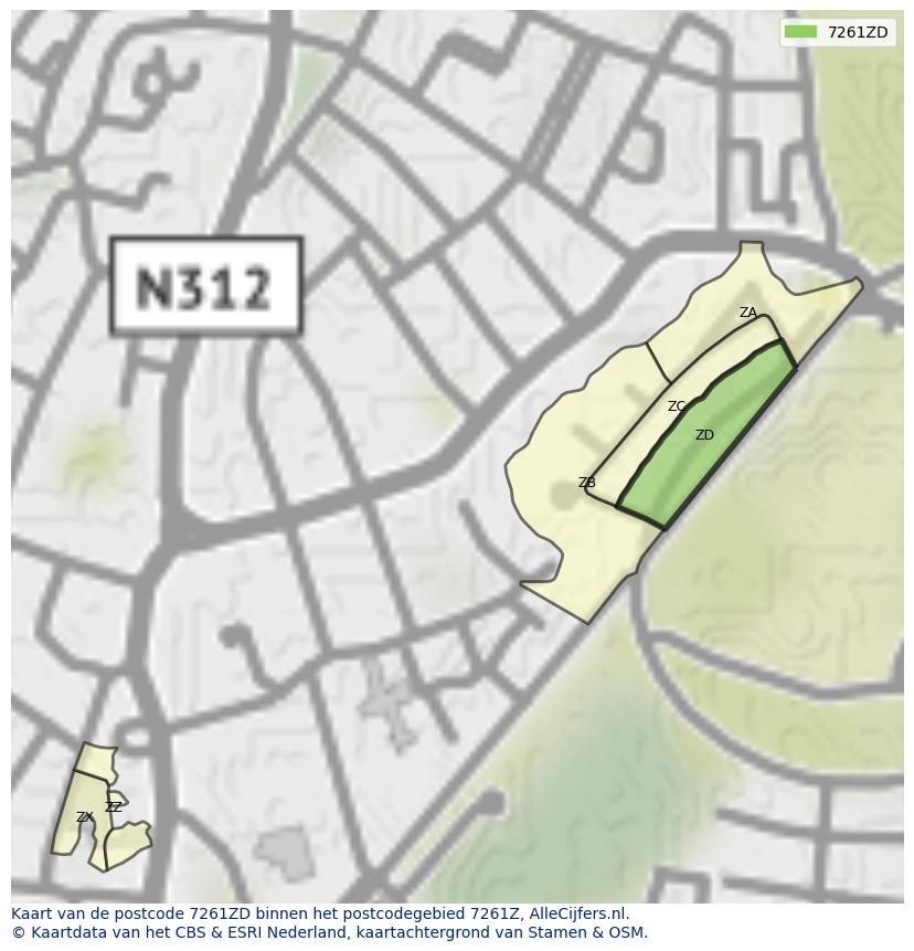Afbeelding van het postcodegebied 7261 ZD op de kaart.