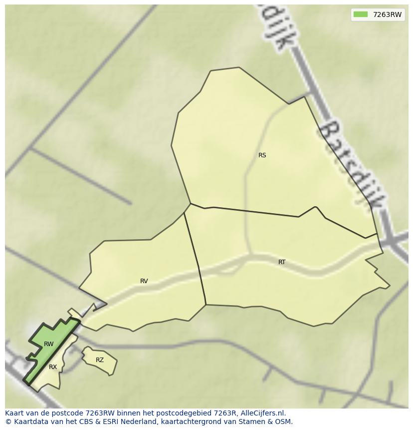 Afbeelding van het postcodegebied 7263 RW op de kaart.