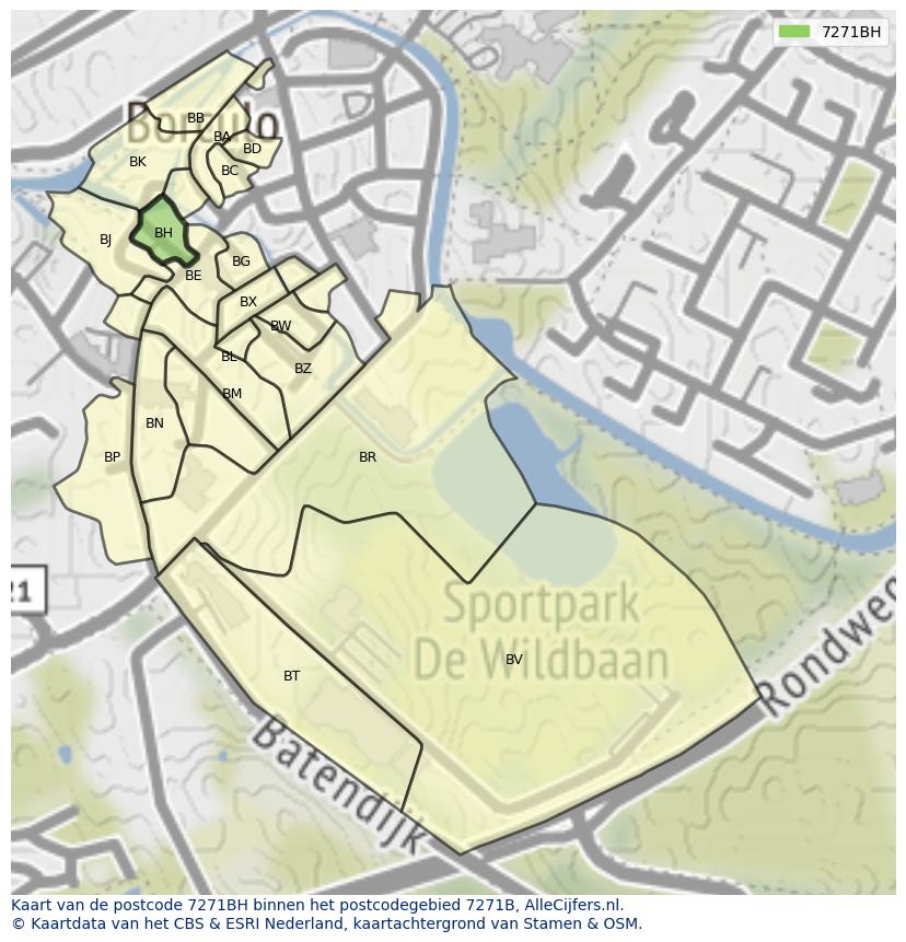 Afbeelding van het postcodegebied 7271 BH op de kaart.