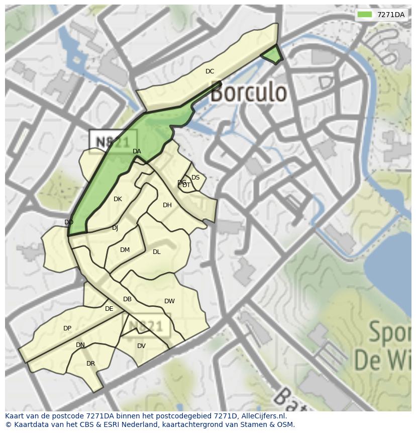 Afbeelding van het postcodegebied 7271 DA op de kaart.