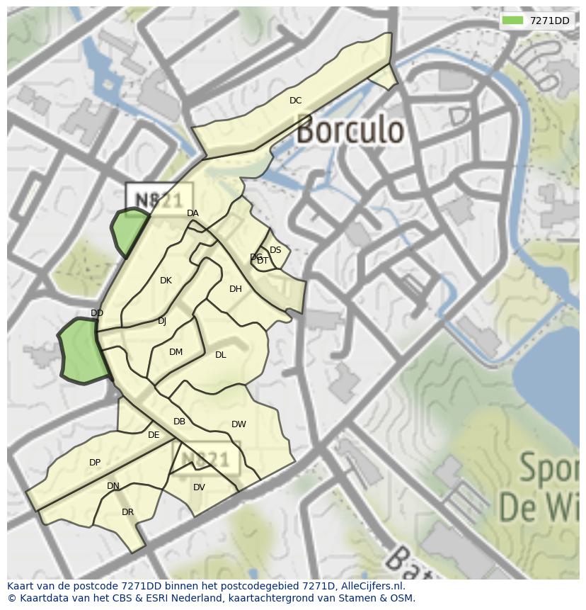 Afbeelding van het postcodegebied 7271 DD op de kaart.