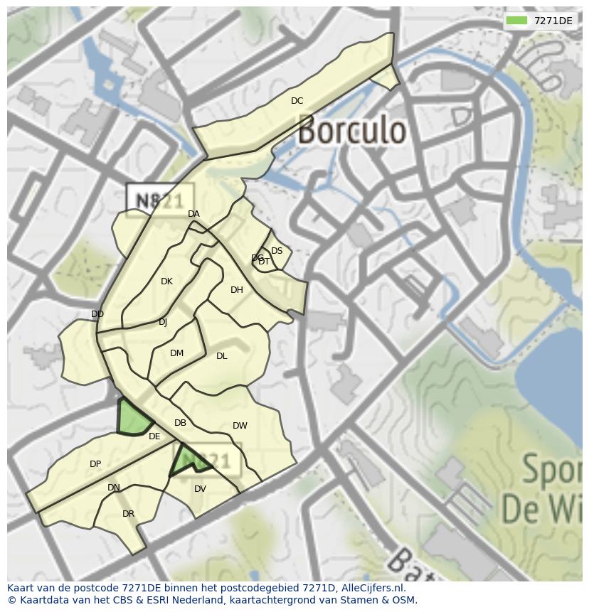 Afbeelding van het postcodegebied 7271 DE op de kaart.
