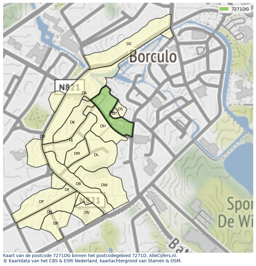 Afbeelding van het postcodegebied 7271 DG op de kaart.