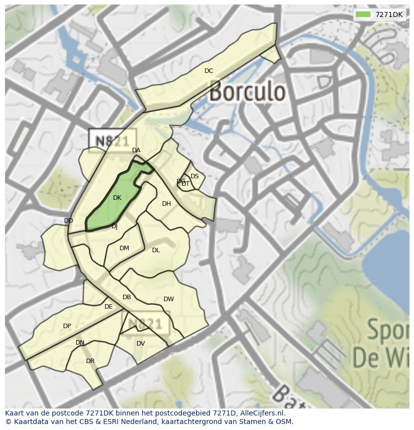 Afbeelding van het postcodegebied 7271 DK op de kaart.