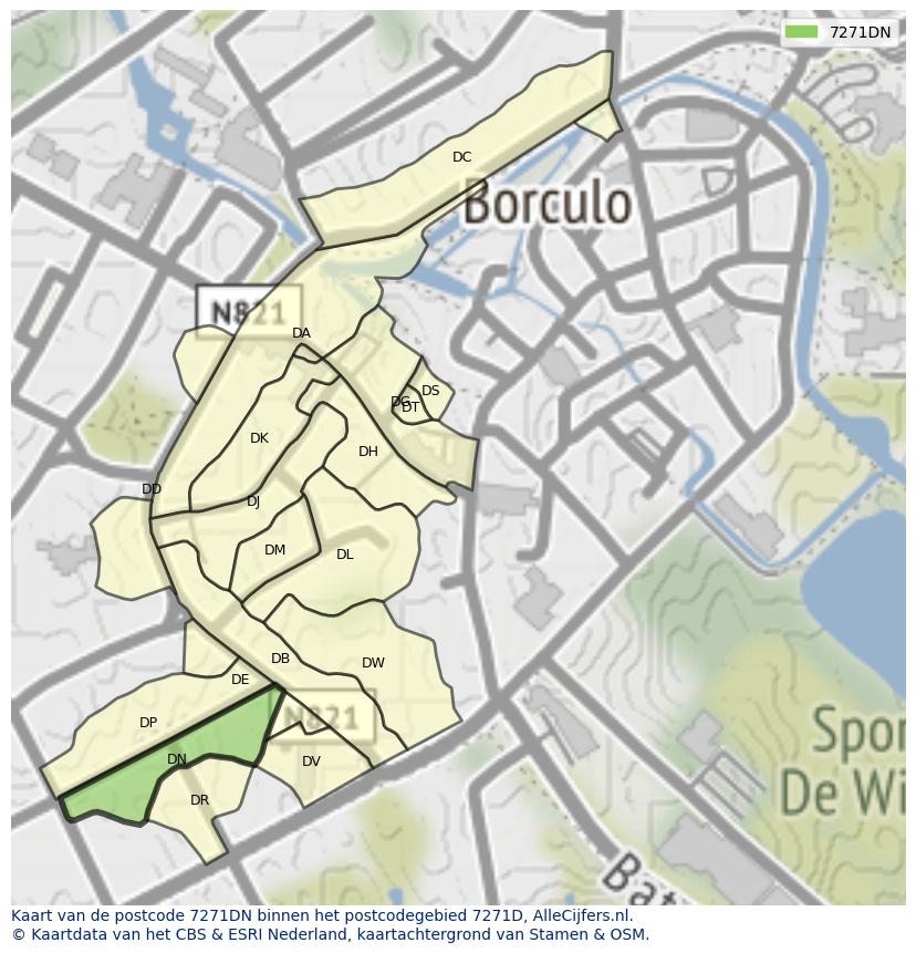Afbeelding van het postcodegebied 7271 DN op de kaart.