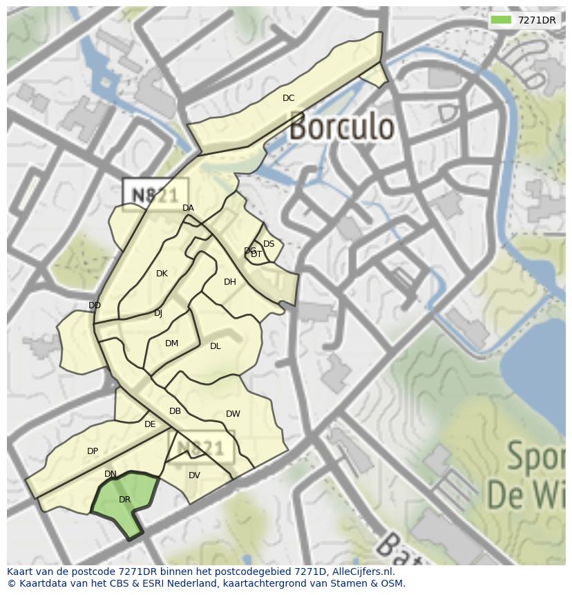 Afbeelding van het postcodegebied 7271 DR op de kaart.