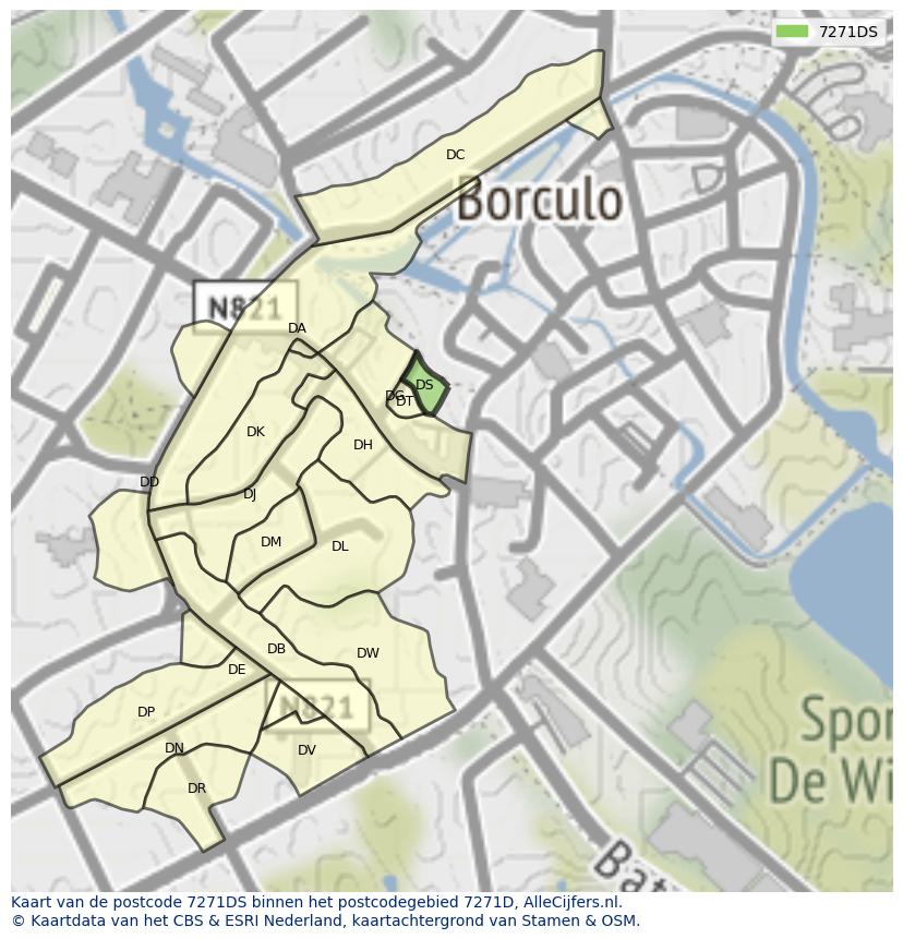 Afbeelding van het postcodegebied 7271 DS op de kaart.
