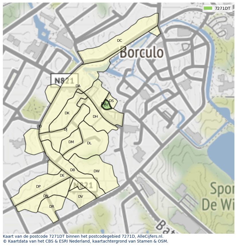 Afbeelding van het postcodegebied 7271 DT op de kaart.