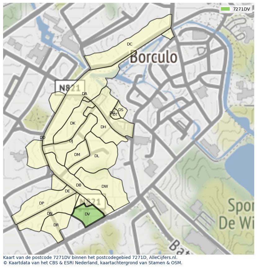 Afbeelding van het postcodegebied 7271 DV op de kaart.