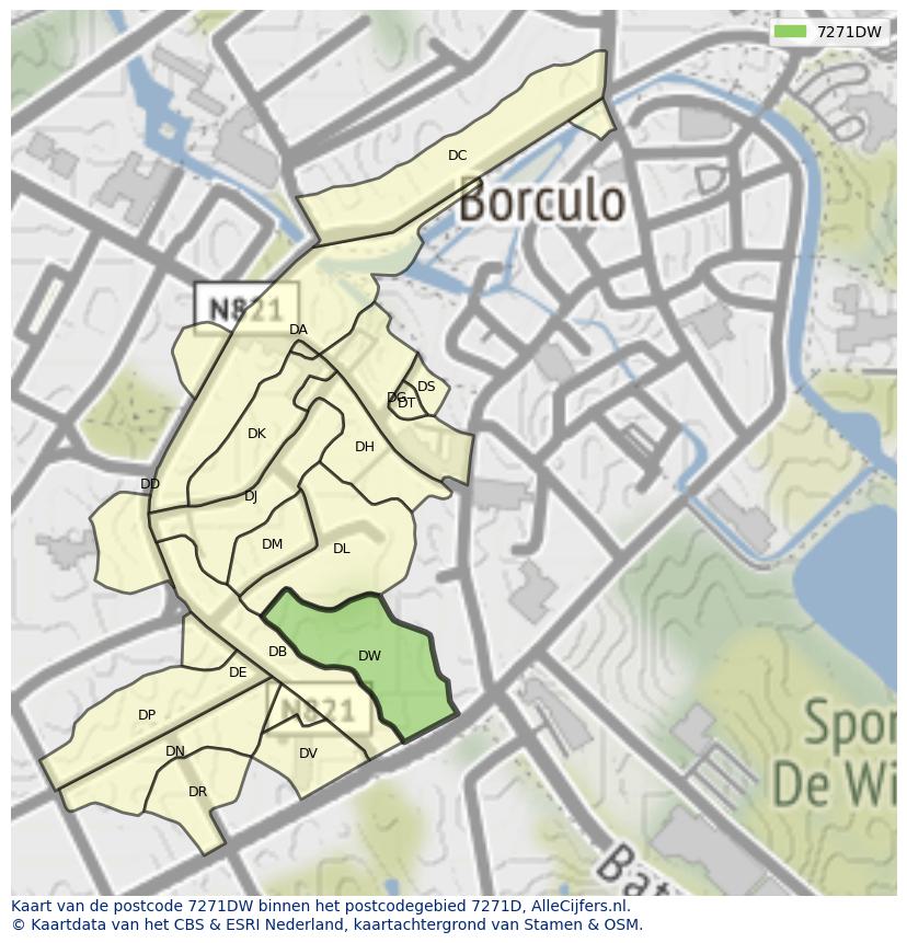 Afbeelding van het postcodegebied 7271 DW op de kaart.