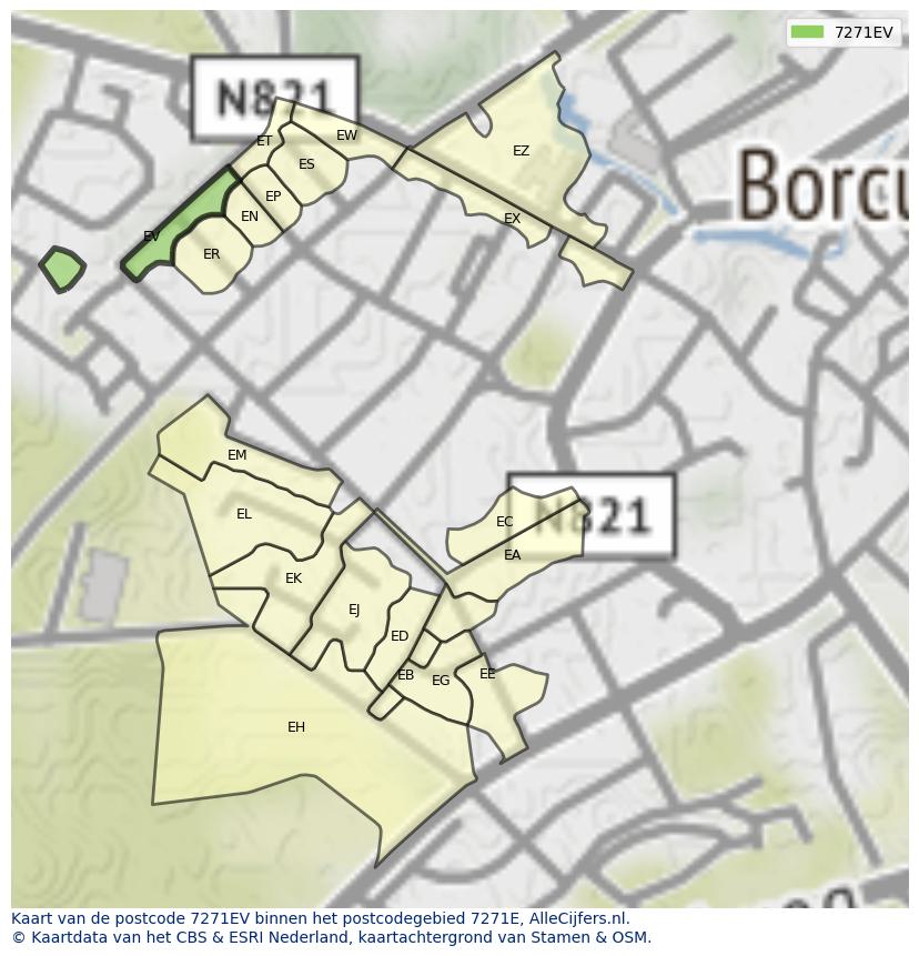 Afbeelding van het postcodegebied 7271 EV op de kaart.
