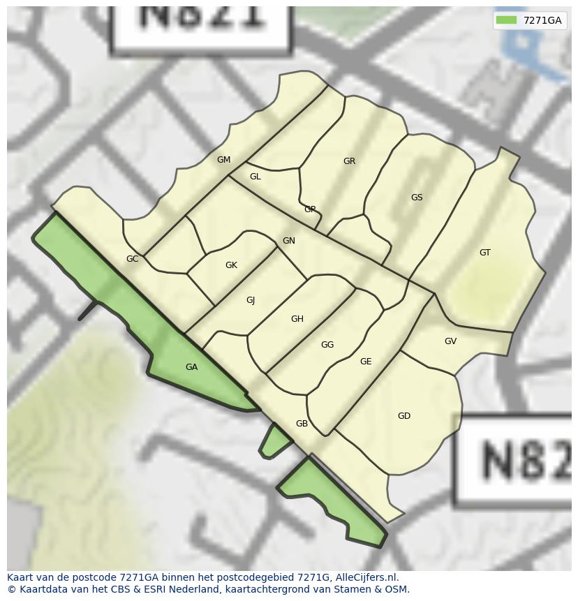 Afbeelding van het postcodegebied 7271 GA op de kaart.