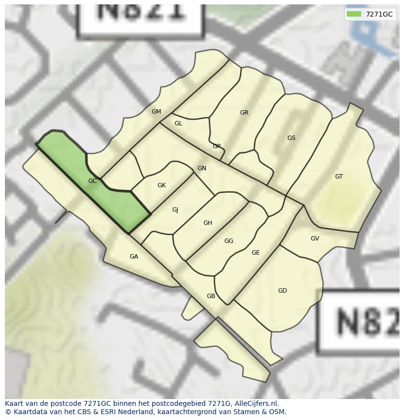 Afbeelding van het postcodegebied 7271 GC op de kaart.