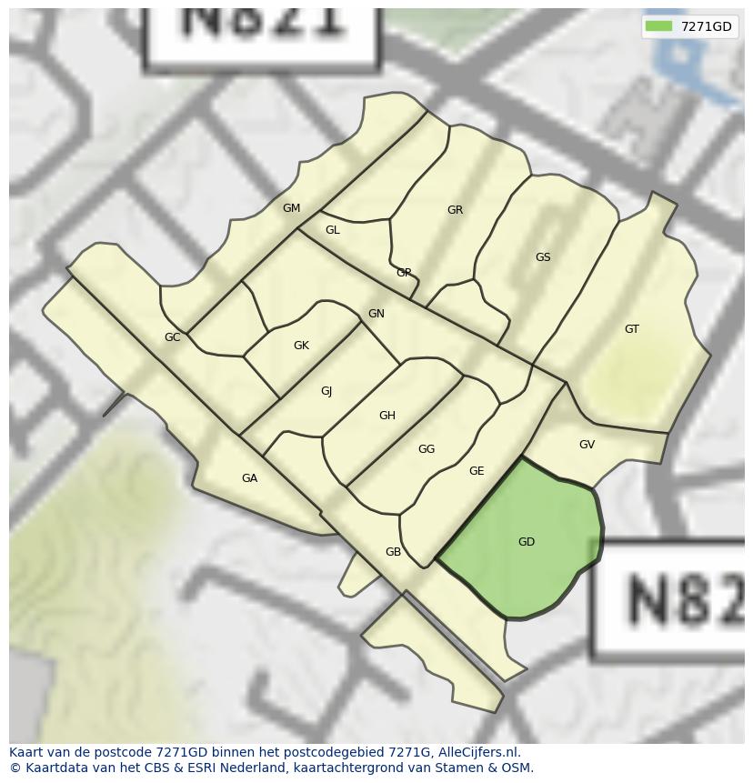 Afbeelding van het postcodegebied 7271 GD op de kaart.