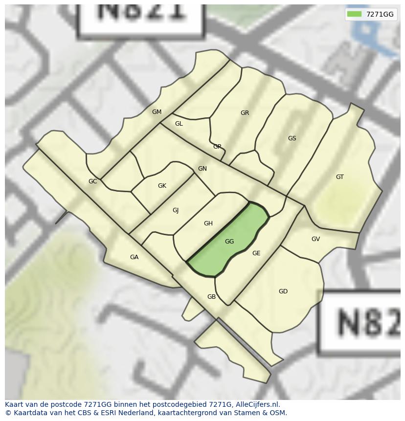 Afbeelding van het postcodegebied 7271 GG op de kaart.
