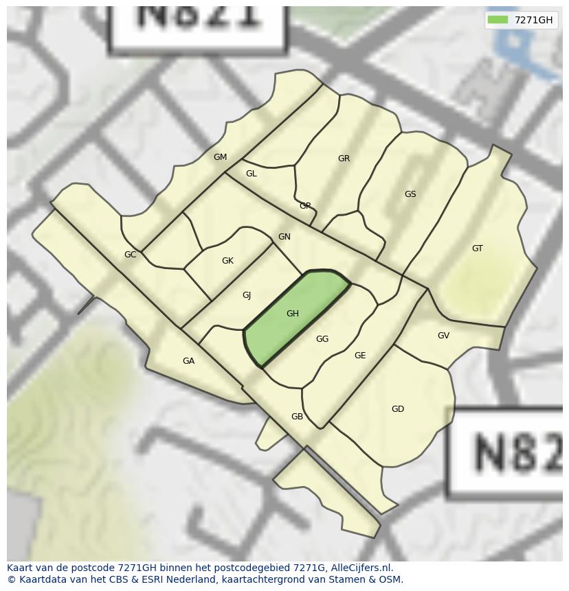 Afbeelding van het postcodegebied 7271 GH op de kaart.