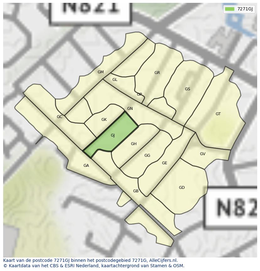 Afbeelding van het postcodegebied 7271 GJ op de kaart.