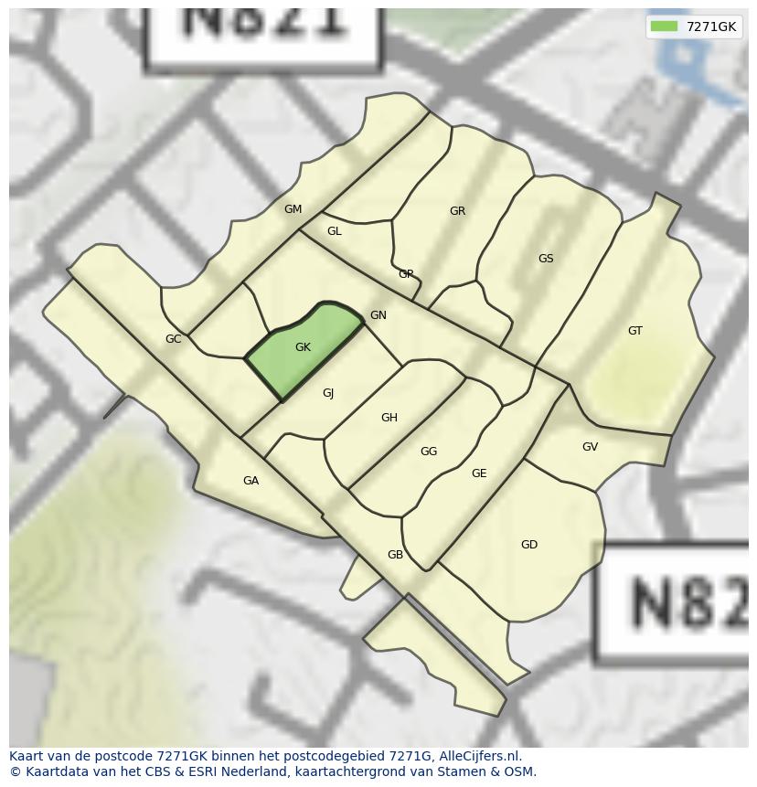 Afbeelding van het postcodegebied 7271 GK op de kaart.