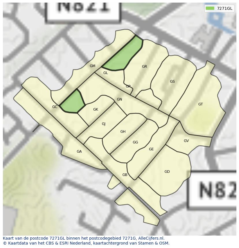 Afbeelding van het postcodegebied 7271 GL op de kaart.